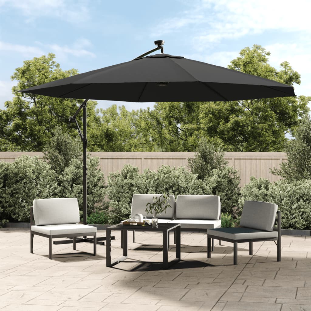 Vidaxl Floating parasol with LED lighting Metal pole 350 cm anthracite