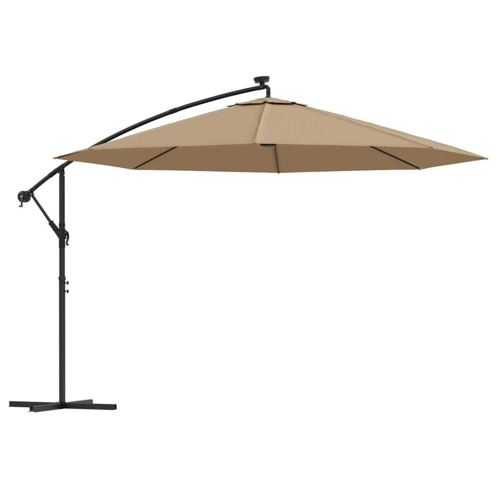 Vidaxl Floating parasol with LED lighting and metal pole 350 cm Taupe