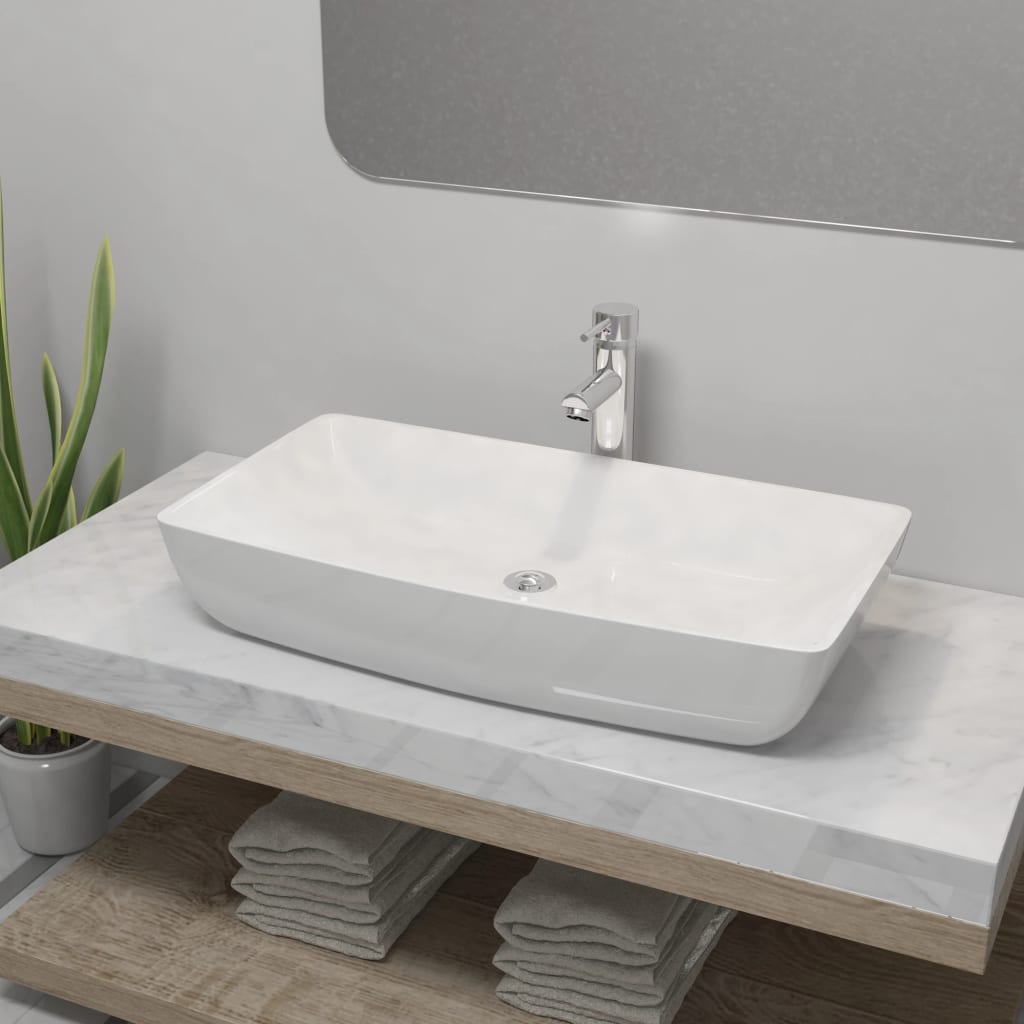 Vidaxl Washbasin da bagno con mixer rettangolare in ceramica