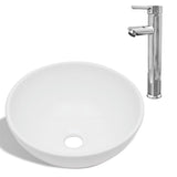 Vidaxl łazienka Washbasin z mieszaniem kranu okrągła ceramiczna biała