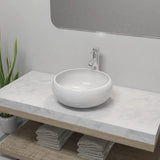 Washbasin de baño Vidaxl con toque de mezcla de cerámica redonda blanca