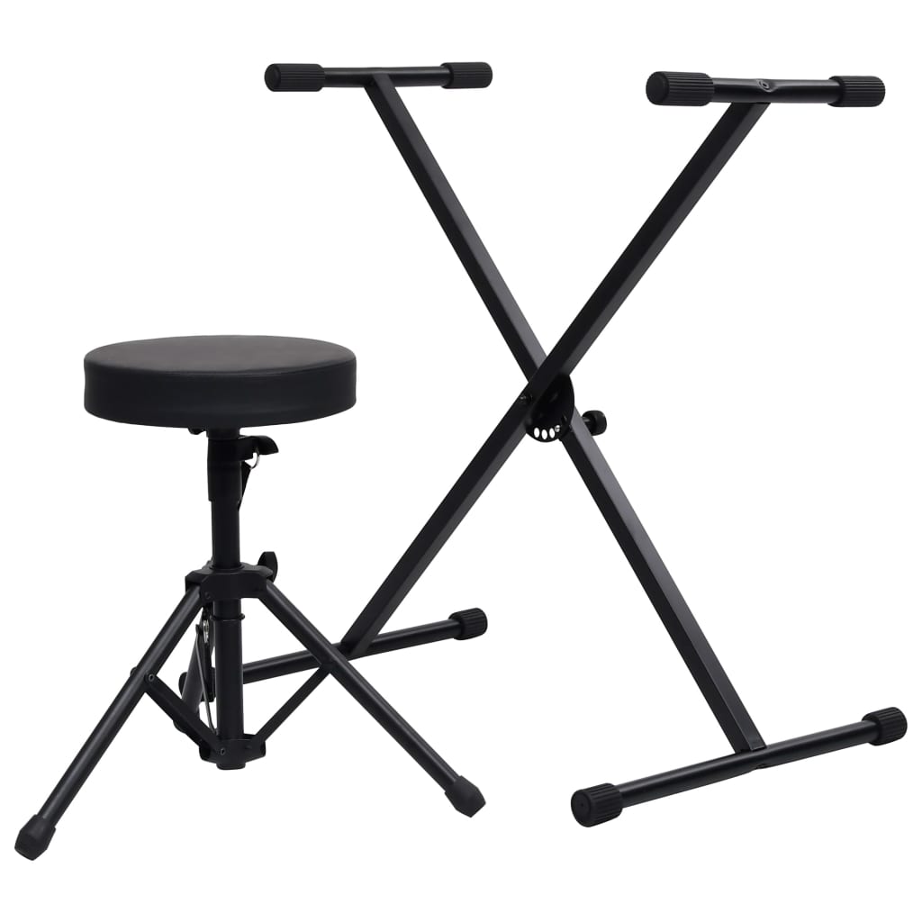 Vidaxl keyboard stand and stool Black