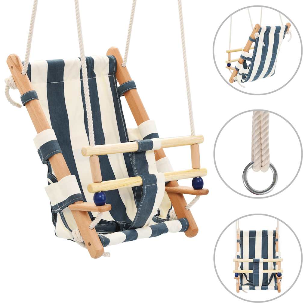 Vidaxl Baby Swing con cinturón de seguridad de madera de algodón azul