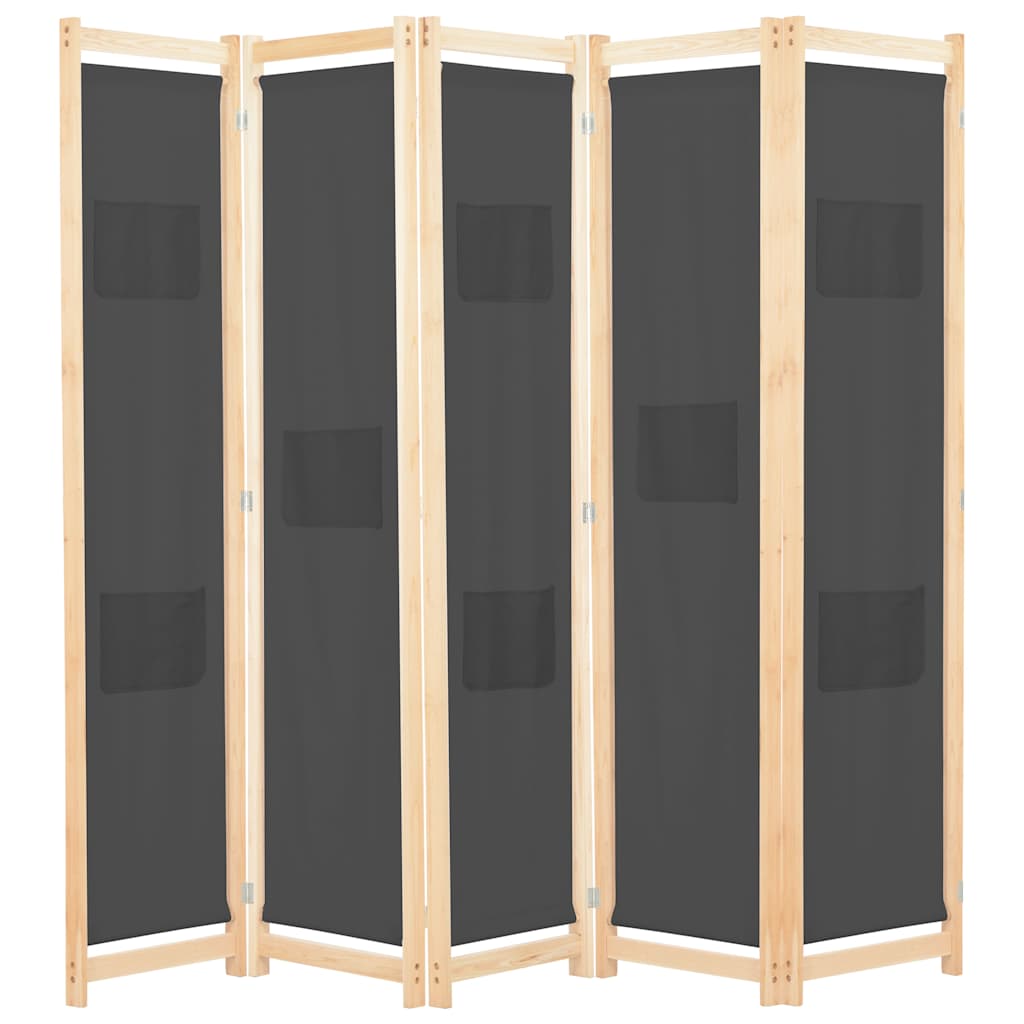 Vidaxl kamerscherm met 5 panelen 200x170x4 cm stof grijs