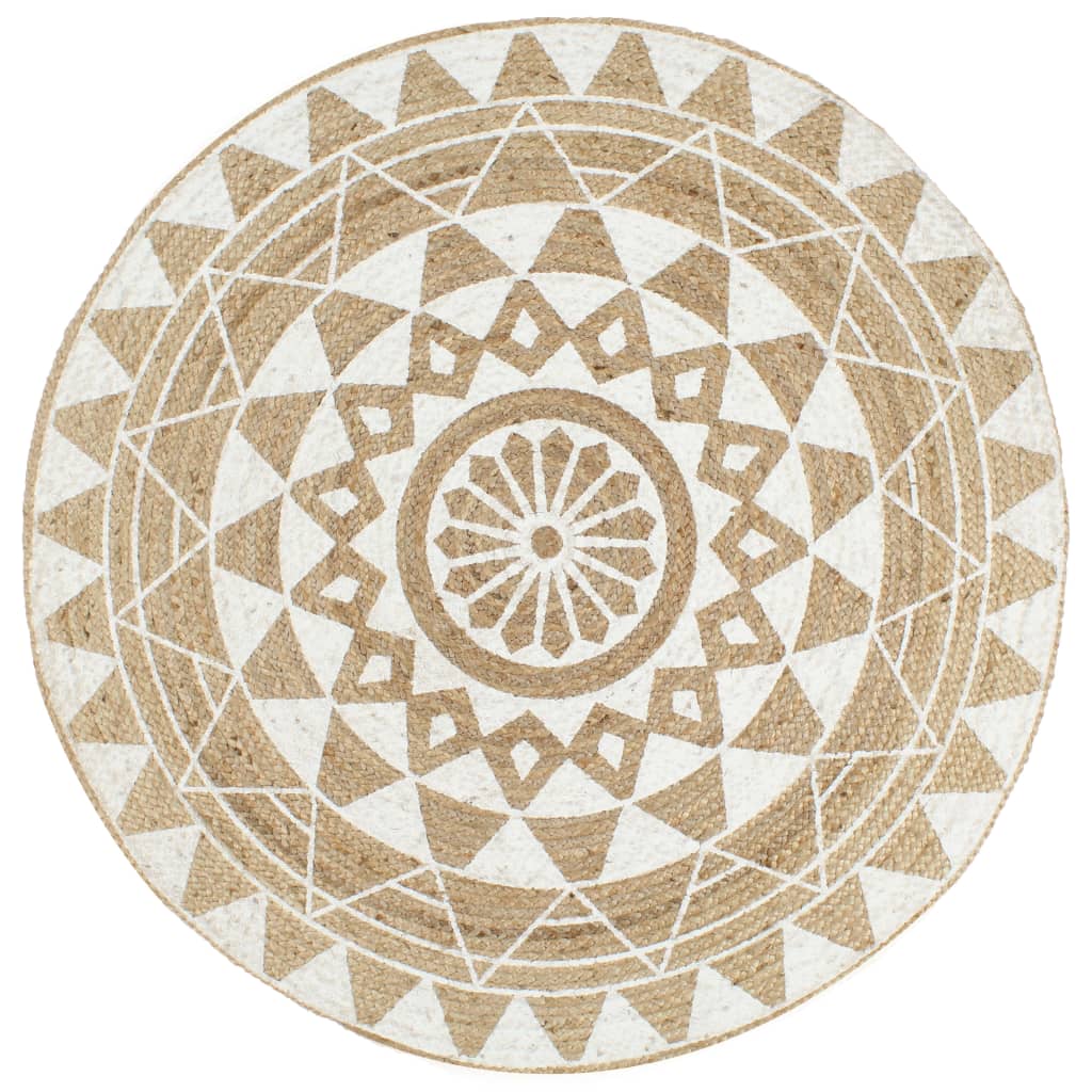 Vidaxl tapis fait à la main avec un jute de 90 cm à imprimé blanc