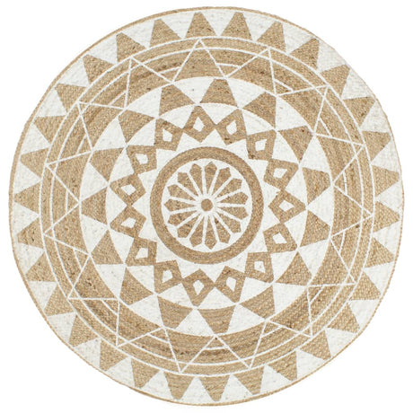 Vidaxl tapis fait à la main avec imprimé blanc 120 cm jute