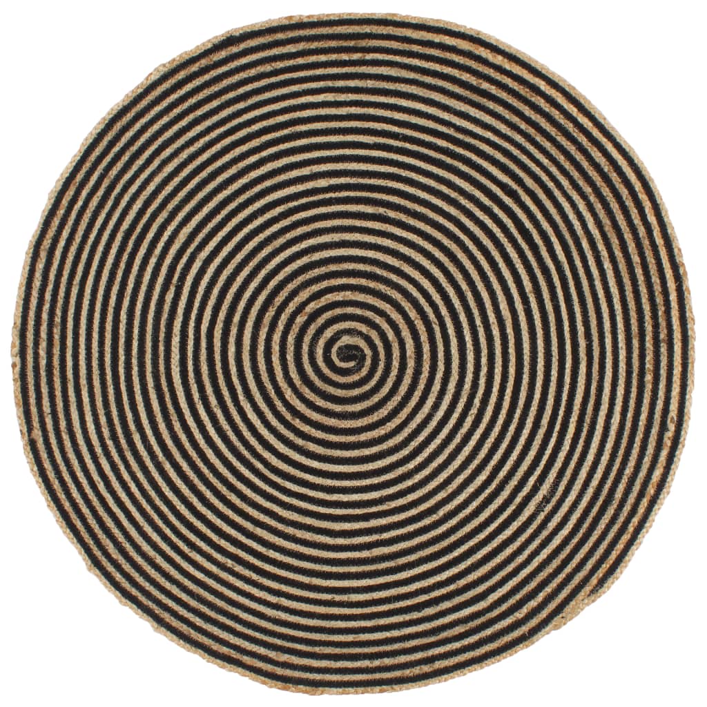 Vidaxl Teppich handgefertigt mit Spiraldesign 90 cm Jute Schwarz