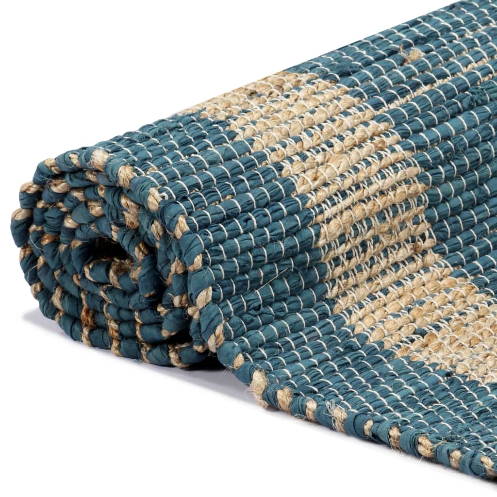 Vidaxl tapis fait à la main 120x180 cm de jute bleu