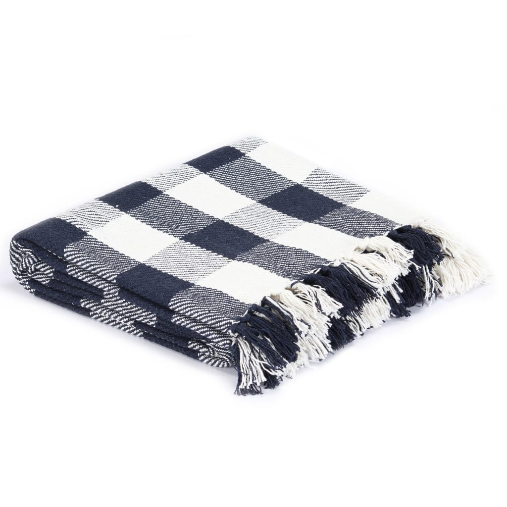 Vidaxl plaid blocked 220x250 cm cotton navy blue