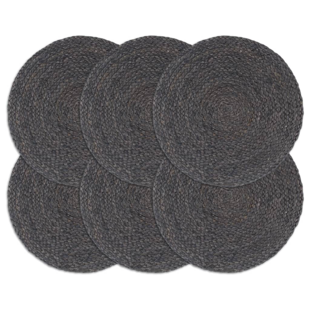 Vidaxl Placemats 6 sts Round 38 cm Jute Dark Gray