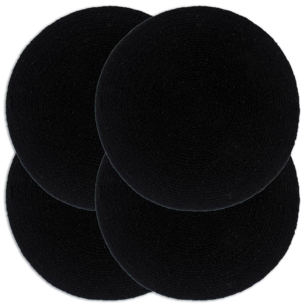 VidaXL sets de table 4 pcs rond 38 cm coton uni noir