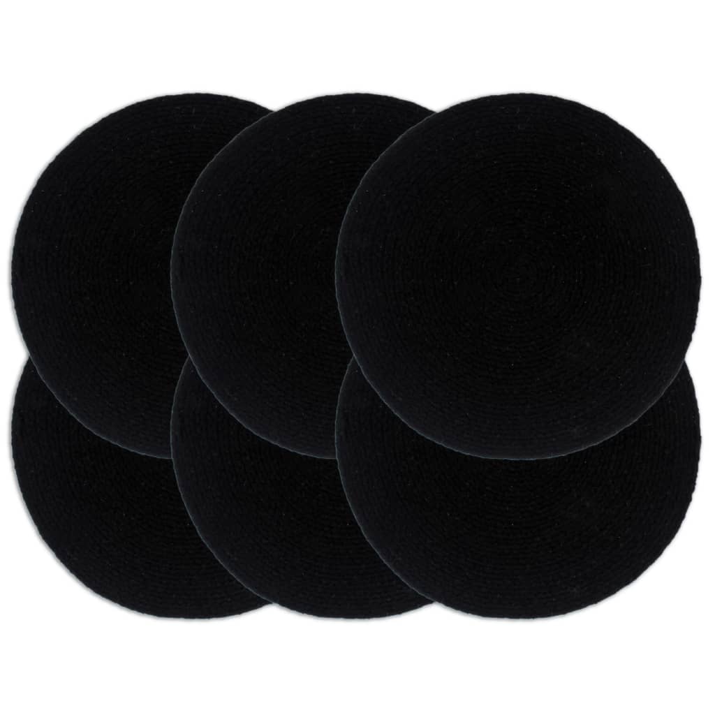 VidaXL sets de table 6 pcs rond 38 cm coton uni noir