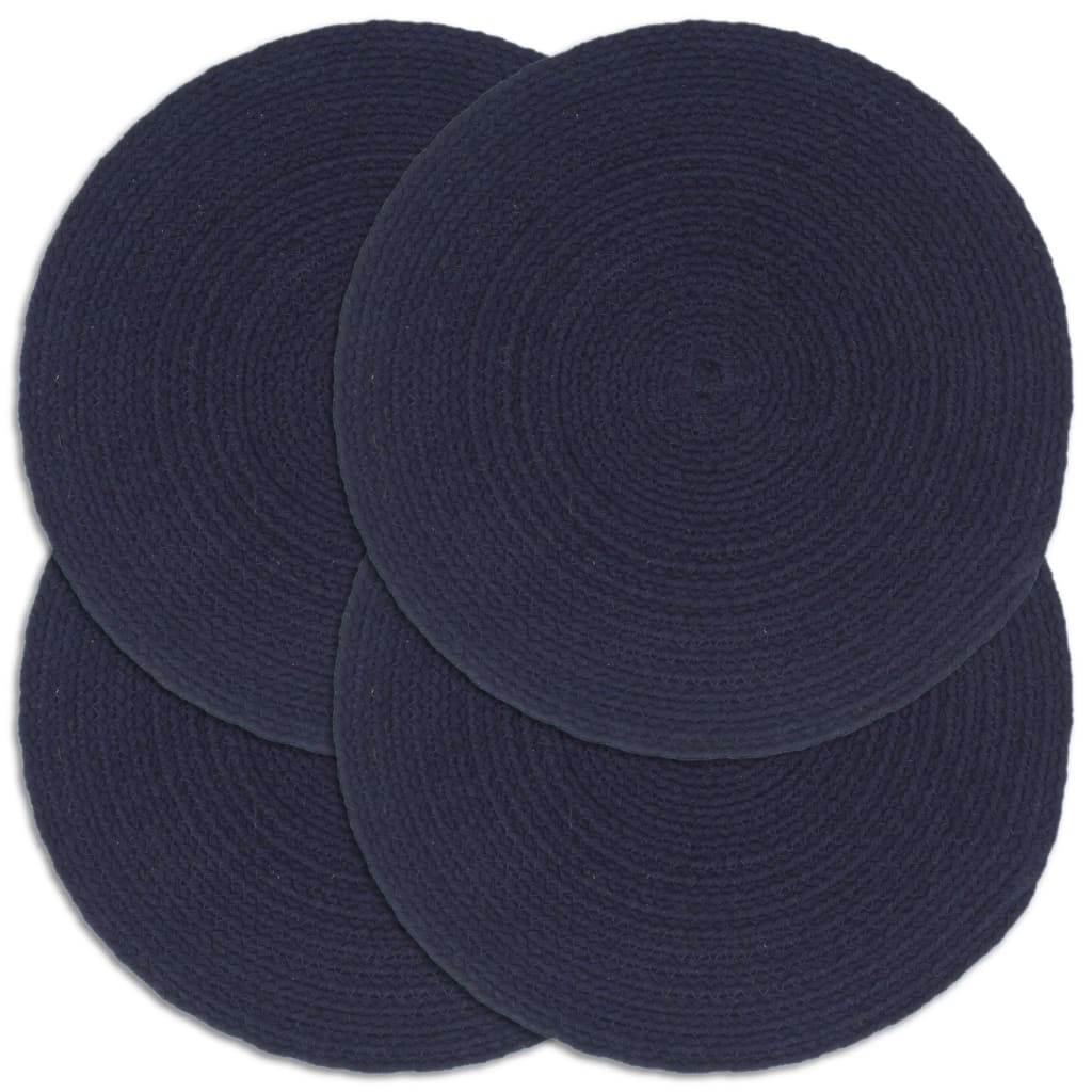 VidaXL sets de table 4 pcs rond 38 cm coton uni bleu marine