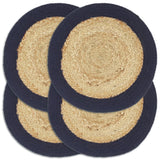 VidaXL sets de table 4 pcs 38 cm jute et coton naturel et bleu marine