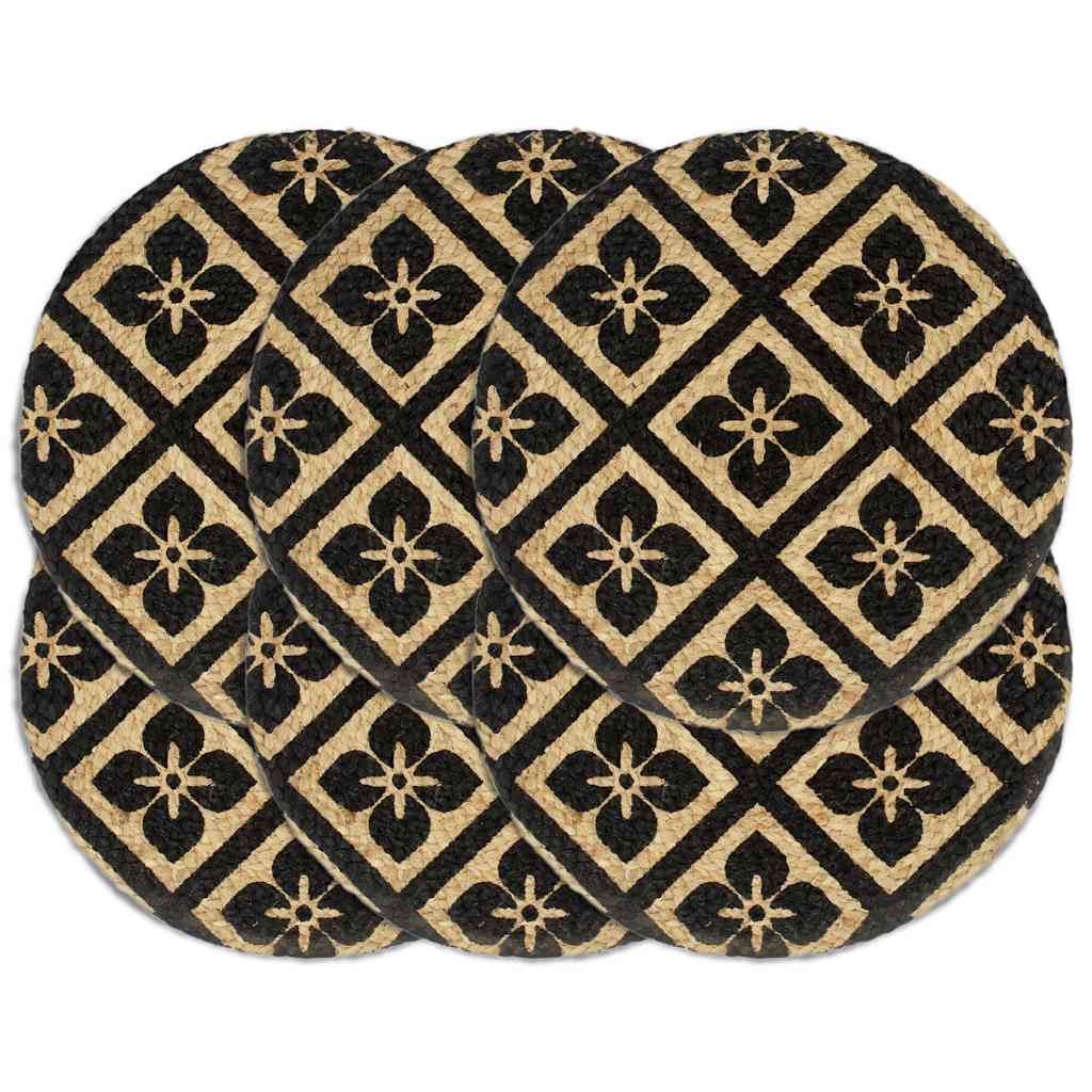 VidaXL sets de table 6 pcs rond 38 cm jute noir