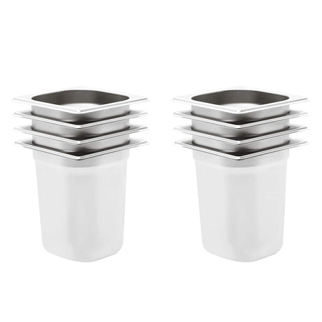 Vidaxl gastronormbakken 8 pc gn 1 6 200 mm en acier inoxydable
