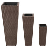 Vidaxl Planters oppdratt 3 st Poly Rattan Brown