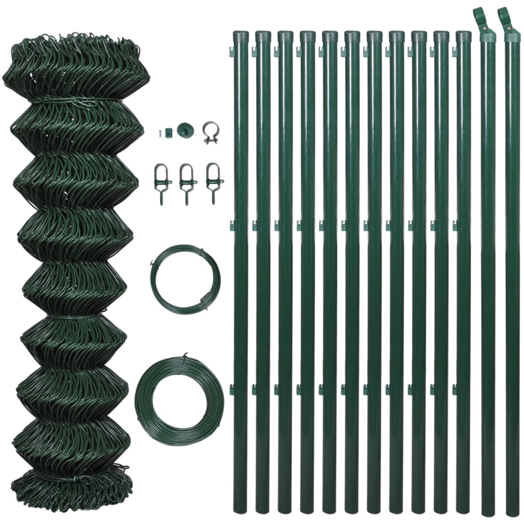 Vidaxl Mesh Fence z słupkami 1x15 m stalowy zielony