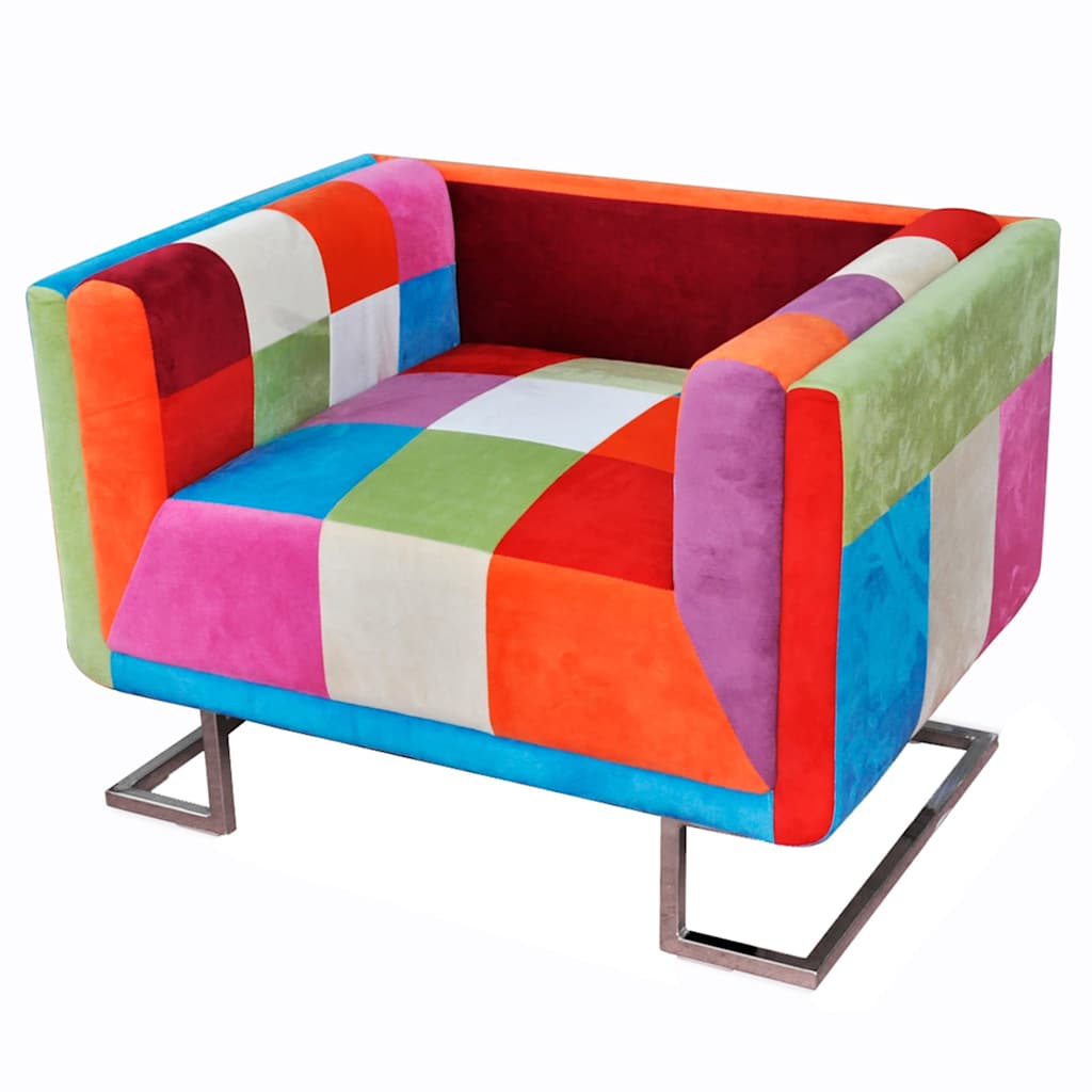 Vidaxl fauteuil met patchwork ontwerp en verchroomde poten kubus stof