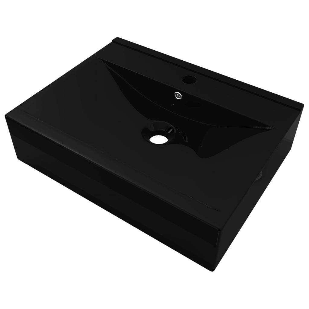 Vidaxl Washbasin z luknjo iz pipe pravokotne 60x46 cm keramična črna