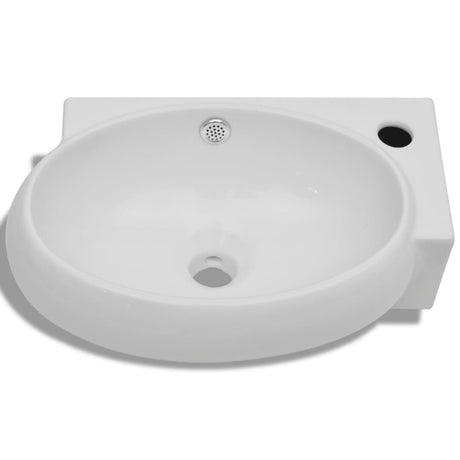 Vidaxl Washingin avec trou de grue et atterrissage en céramique blanc