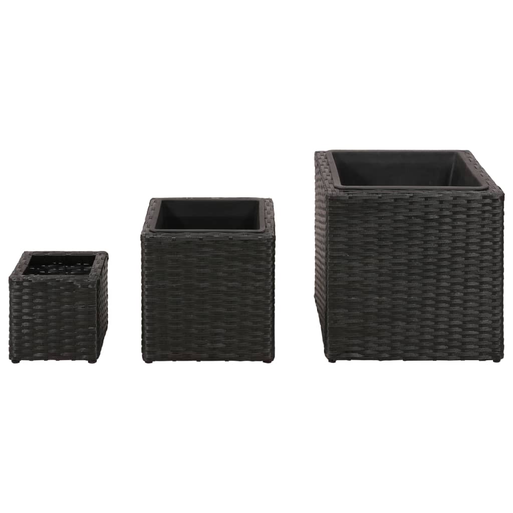 Vidaxl Planters a relevé le 3 St Poly Rattan Black