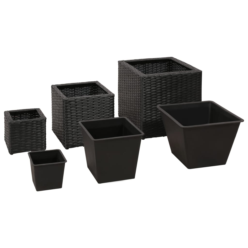 Vidaxl Planters a relevé le 3 St Poly Rattan Black