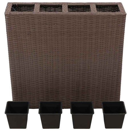Jardinière vidaxl surélevé avec 4 pots en brun de rattan poly