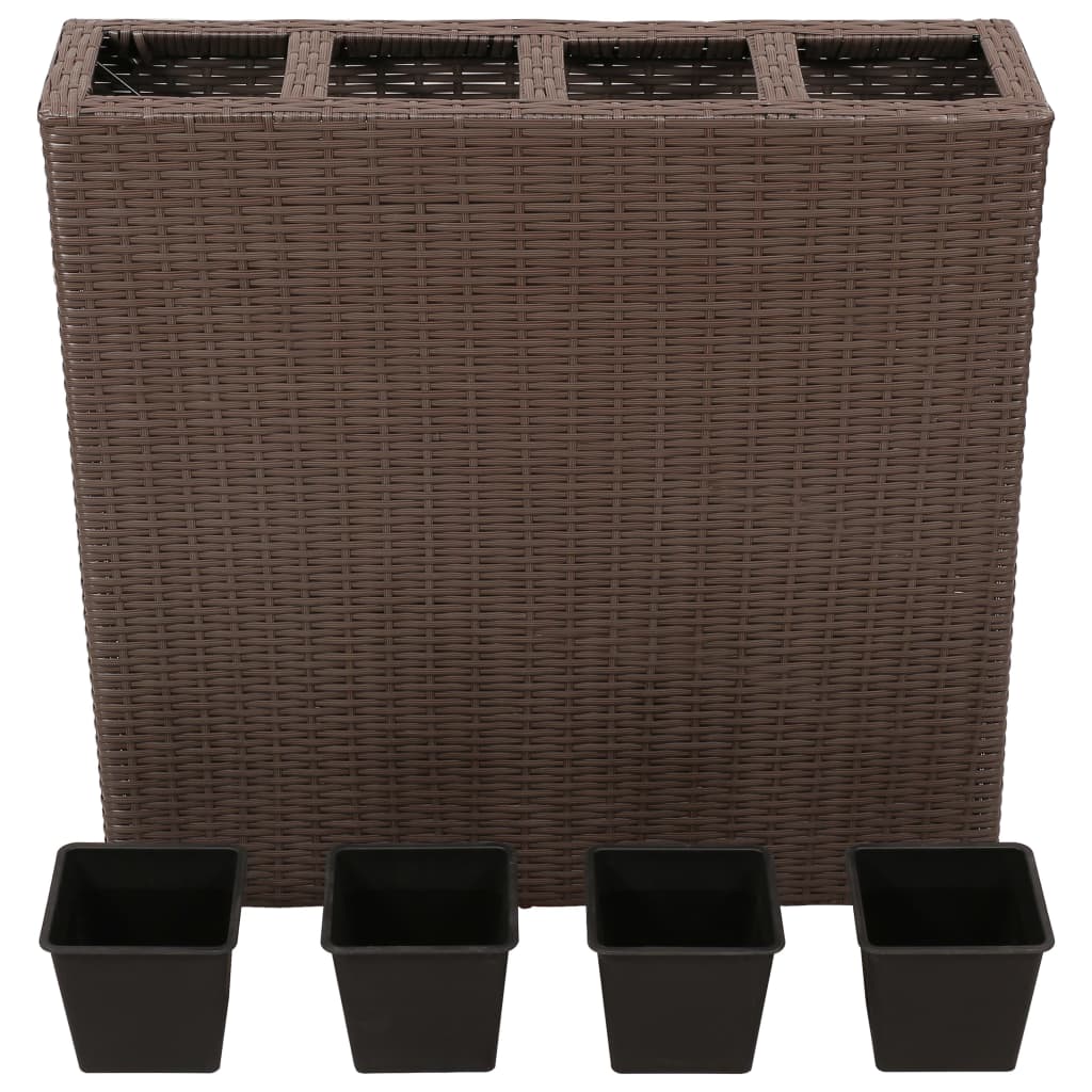 Vidaxl Planter uppvuxen med 4 krukor Poly Rattan Brown