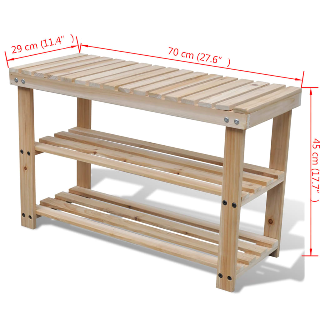 Stojalo za čevlje Vidaxl s klopi 2-in-1 trdno Pinewood