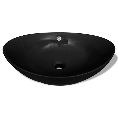 Vidaxl Washingin avec atterrissage en céramique ovale noire 59 x 38,5 cm