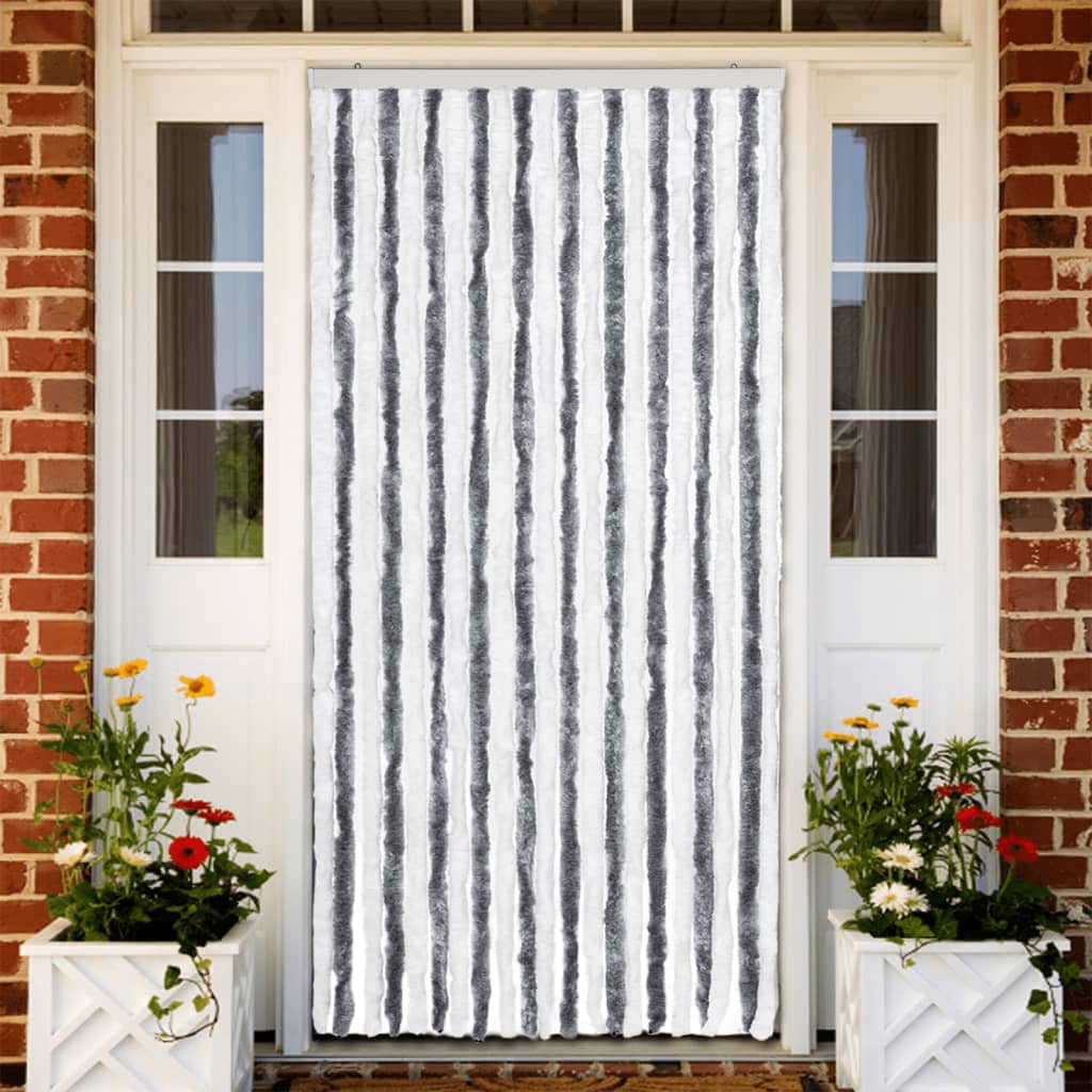 Vidaxl Fly Curtain 90x220 cm Chenille Gray and White