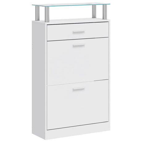 Armoire à chaussures Vidaxl avec tiroir et étagère en verre blanc blanc