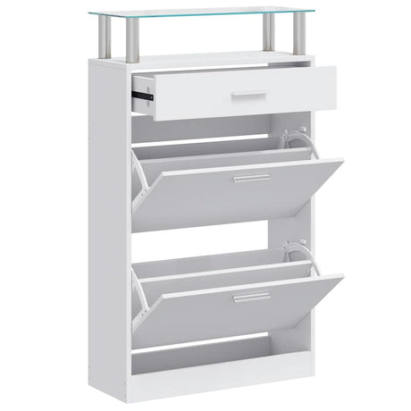 Armoire à chaussures Vidaxl avec tiroir et étagère en verre blanc blanc