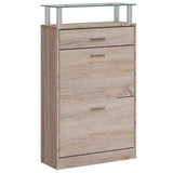 Armoire à chaussures Vidaxl avec tiroir et gilet en verre chêne