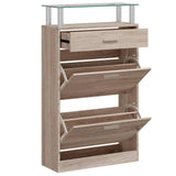 Armoire à chaussures Vidaxl avec tiroir et gilet en verre chêne
