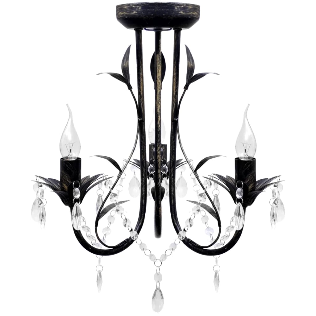 Vidaxl Chandelier Art Nouveau Perles de cristal métallique 3 ampoules noires