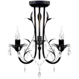 Vidaxl Chandelier Art Nouveau Perles de cristal métallique 3 ampoules noires