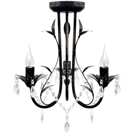 Vidaxl Chandelier Art Nouveau Perles de cristal métallique 3 ampoules noires