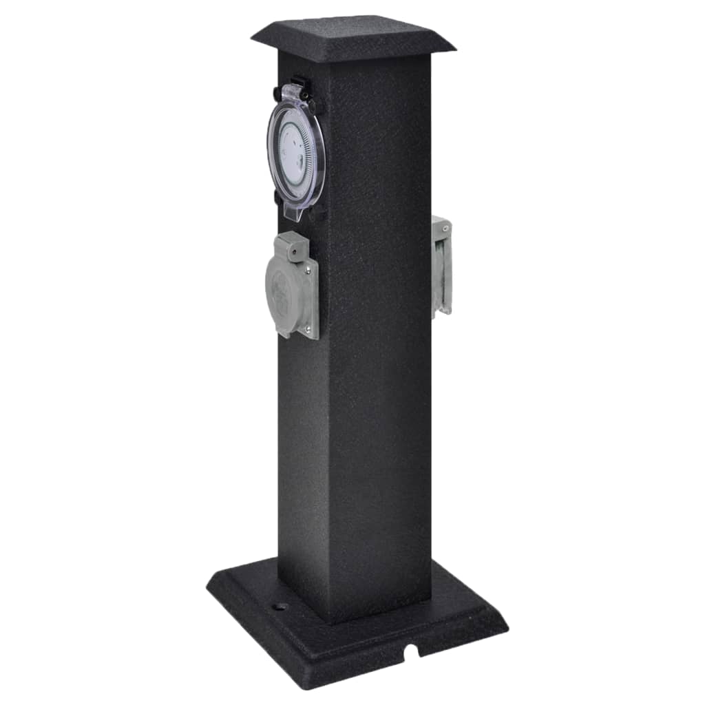 VidaXL Buitenstopcontact on column with time switch (black)