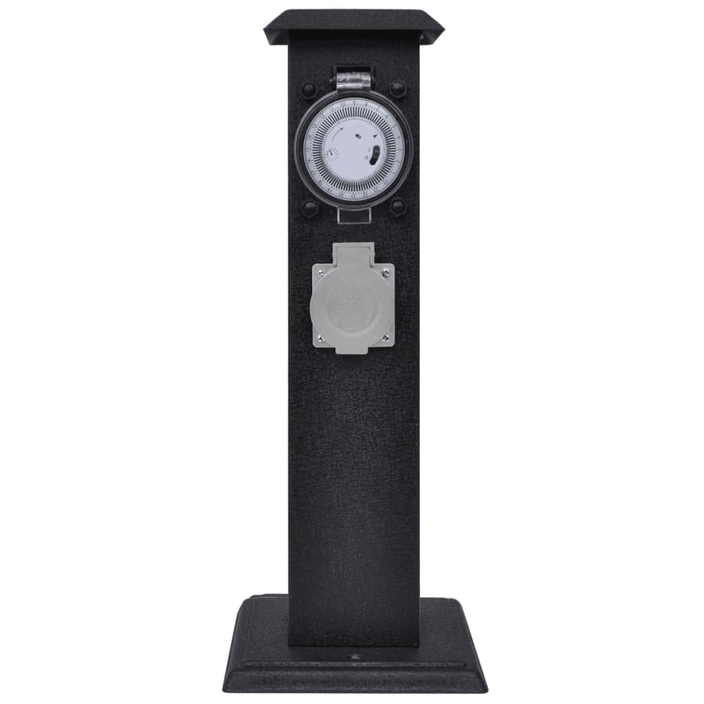 VidaXL Buitenstopcontact on column with time switch (black)