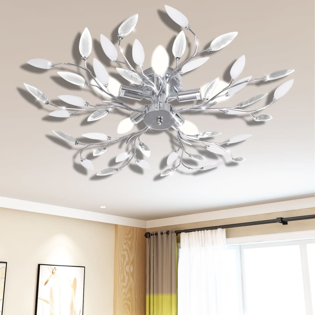 Vidaxl Lampada a soffitto con foglie di cristallo di acrilico 5xe14 bianco