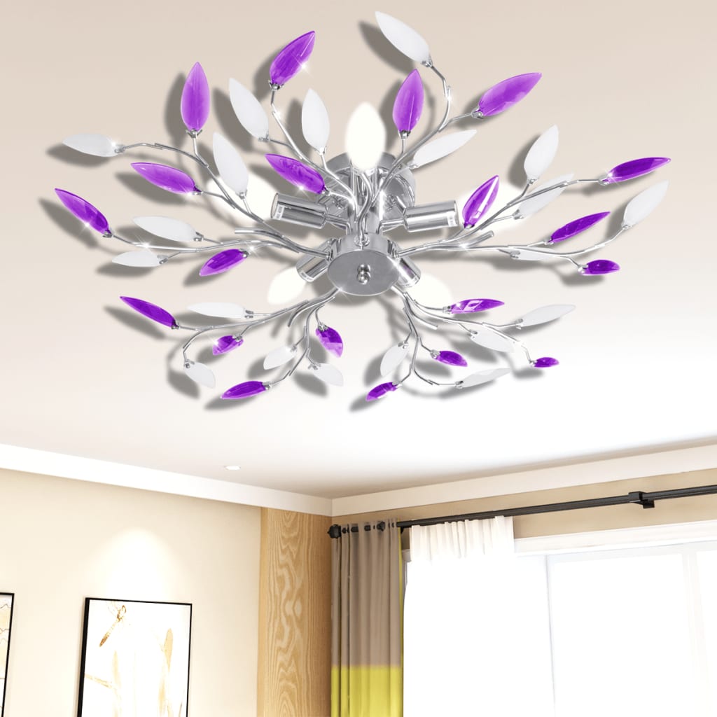 Lampada Vidaxl con foglie di cristallo di acrilico per 5x E14 viola e bianco