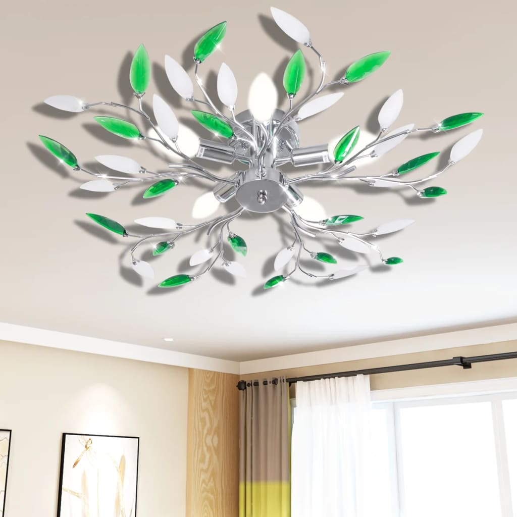 Lampe vidaxl avec des feuilles de cristal en acrylique pour 5x e14 vert blanc