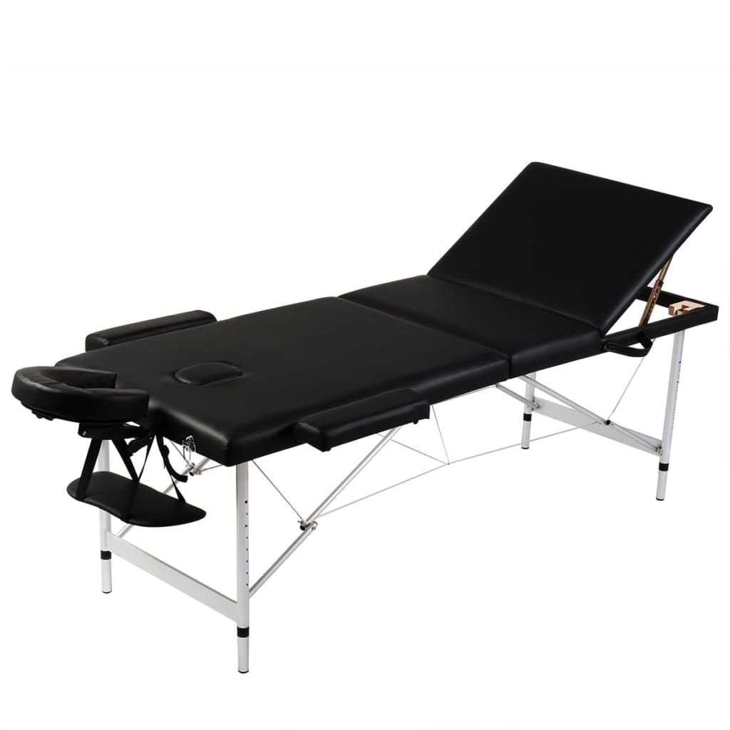 Vidaxl sammenfoldelig massage Tabel 3 Zoner med aluminiumsramme (sort)