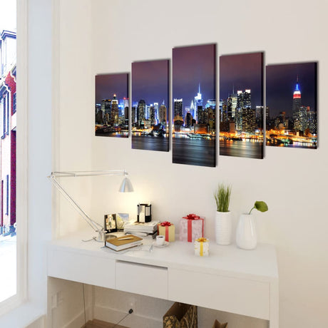 Vidaxl Canvas Wall Print Set Colorful New York Skyline 100 x 50 cm