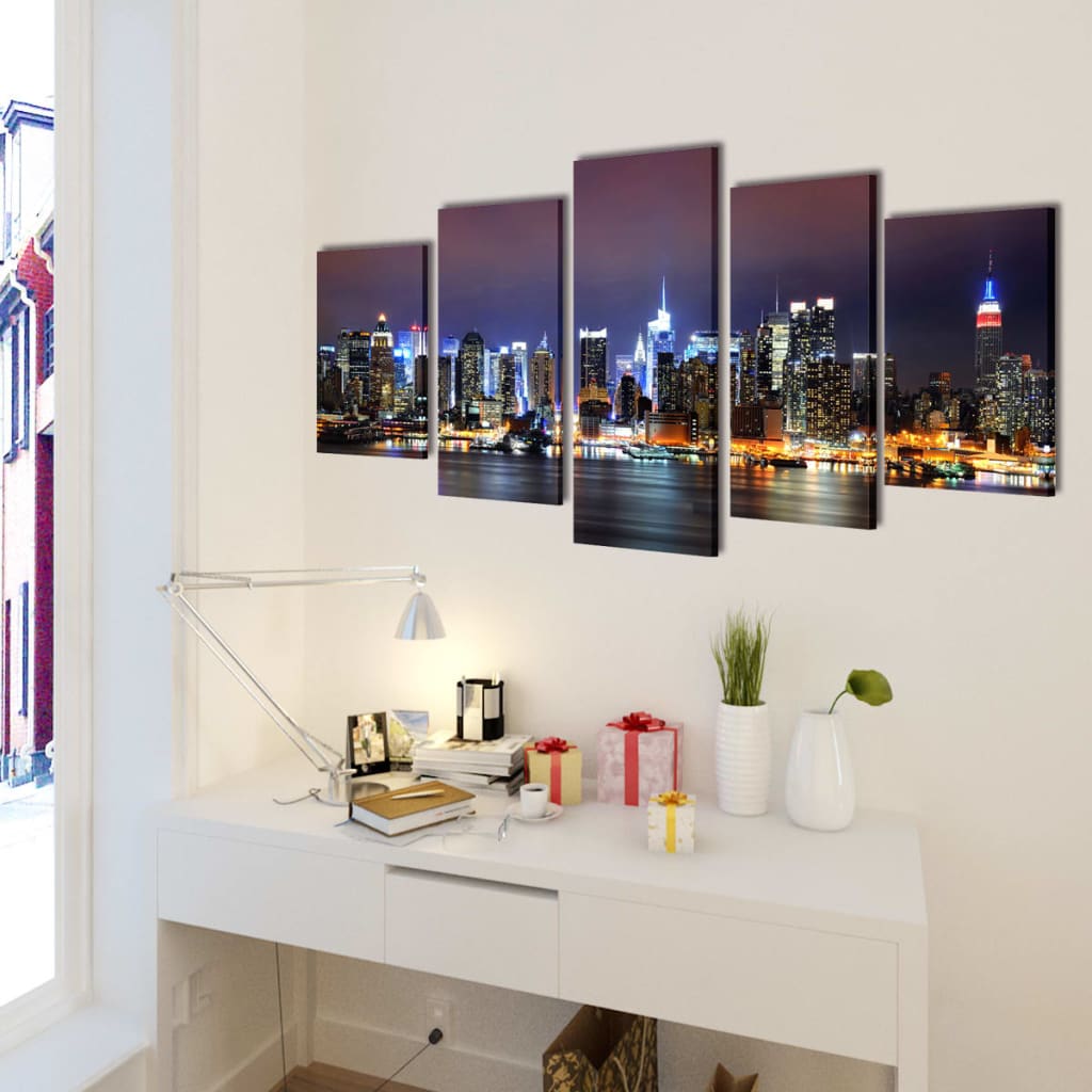 Vidaxl Canvas Wall Print Set Colorful New York Skyline 200 x 100 cm