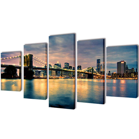 Vidaxl Canvas Wall Pressure Set Brooklyn Bridge River View 200 x 100 cm