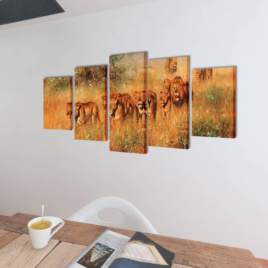 Vidaxl Canvas Wall Drock Set Lion 100 x 50 cm