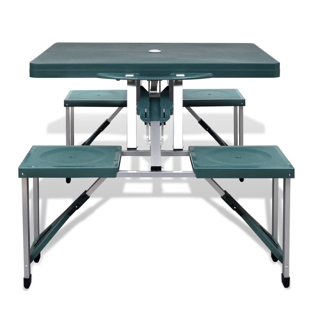 Vidaxl Camping Table With Four Chairs Extra Light Aluminum Collapsible (Green)